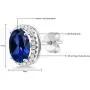 Gem Stone King 925 Sterling Silver Blue Simulated Sapphire Halo Earrings For Women (5.08 Ct Oval 9X7MM)