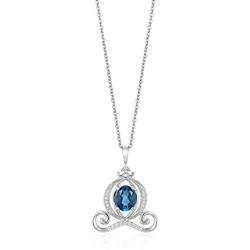 Jewelili Enchanted Disney Fine Jewelry Silver with 1/10 CTTW Diamond and London Blue Topaz Cinderella Carriage Pendant