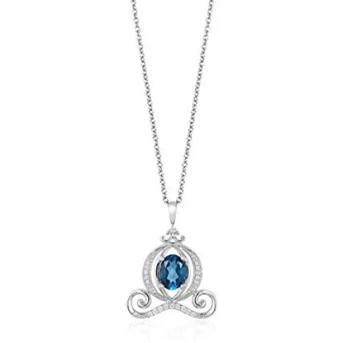 Jewelili Enchanted Disney Fine Jewelry Silver with 1/10 CTTW Diamond and London Blue Topaz Cinderella Carriage Pendant Jewelili Enchanted Disney Fine Jewelry Silver with 1/10 CTTW Diamond and London Blue Topaz Cinderella Carriage Pendant