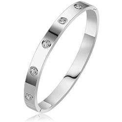 AoJun 18K Gold Plated CZ Stainless Steel with Crystal Bangle Cuff Love Bracelets for Women Girls Jewelry