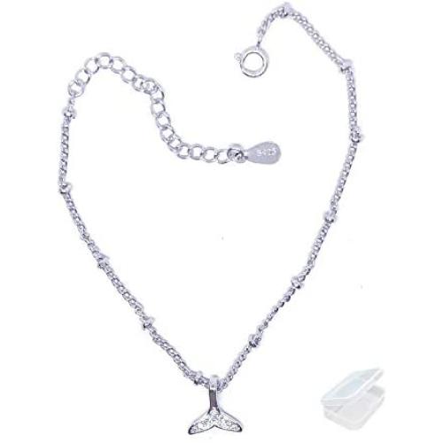 YouU Sterling Silver Mermaid Tail Bracelet Ball Beads Star Chain Bracelets Wrist Jewelry for Women Girls Gift with Transparent Box
