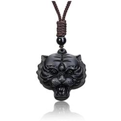 Jovivi Healing Crystal Necklace Natural Black Obsidian/Tiger Eye Stone Protection Lucky Charm Amulet Bead Pendant Necklace Gemstone Jewelry Adjustable Rope 16-31 inch