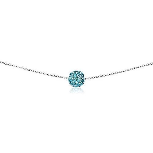 GemStar USA Sterling Silver 8mm Crystal Ball Choker Necklace, Color Options
