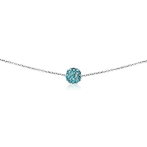 GemStar USA Sterling Silver 8mm Crystal Ball Choker Necklace, Color Options