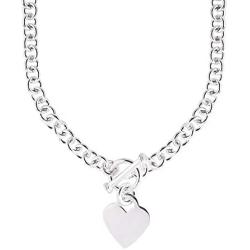 JewelryWeb Italian 925 Sterling Silver Heart Tag Disc Fancy Toggle Necklace - 18 Inch