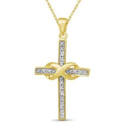 JEWELEXCESS 14K Gold Plated Diamond Cross Pendant Necklace for Women | Assorted Styles: Small White or Black Diamonds, Includes Gold Accent in Heart or Infinity Sign + Chain