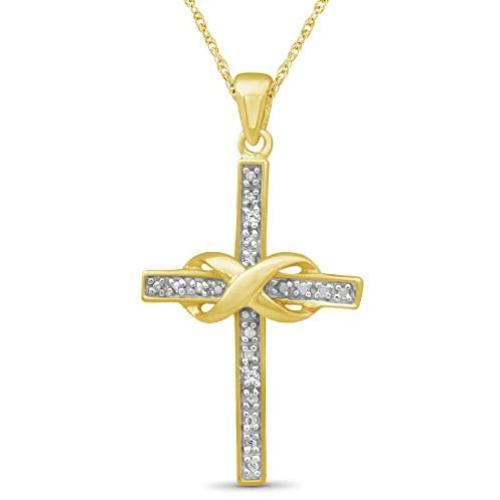 JEWELEXCESS 14K Gold Plated Diamond Cross Pendant Necklace for Women | Assorted Styles: Small White or Black Diamonds, Includes Gold Accent in Heart or Infinity Sign + Chain