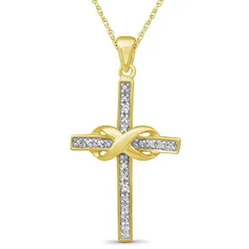 JEWELEXCESS 14K Gold Plated Diamond Cross Pendant Necklace for Women | Assorted Styles: Small White or Black Diamonds, Includes Gold Accent in Heart or Infinity Sign + Chain JEWELEXCESS 14K Gold Plated Diamond Cross Pendant Necklace for Women | Assorted Styles: Small White or Black Diamonds, Includes Gold Accent in Heart or Infinity Sign + Chain