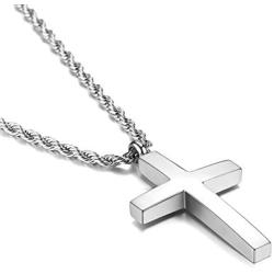 Molike Jewelry Mens Womens Stainless Steel Cross Pendant Necklace Twist Rope Chain, 20-22 Inch