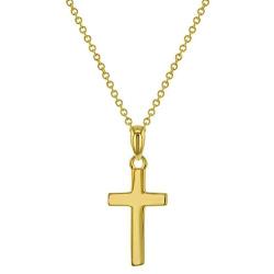 925 Sterling Silver High Polish Plain Cross Pendant Necklace Unisex Children 17''