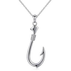 925 Sterling Silver Hawaii Fishing Fish Hook Pendant Necklace for Women Girls Gift