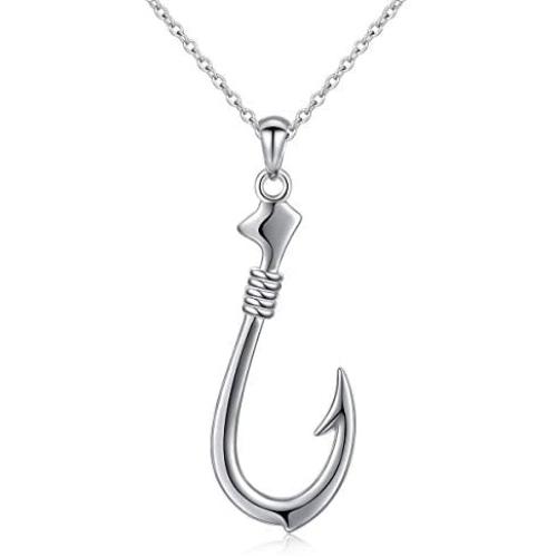 925 Sterling Silver Hawaii Fishing Fish Hook Pendant Necklace for Women Girls Gift