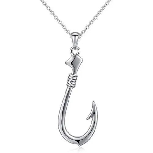 925 Sterling Silver Hawaii Fishing Fish Hook Pendant Necklace for Women Girls Gift