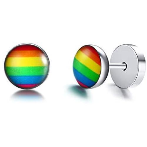 MPRAINBOW Relationship Earrings/Gay Lesibian Studs Earrings/Pride Princess Rainbow Jewelry/Stainless Steel/Love is Colorful