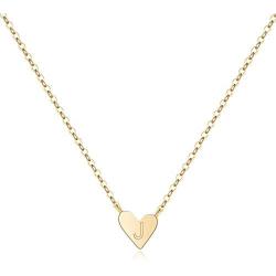 MONOOC Gold Initial Heart Necklace, 14K Gold Plated Dainty Tiny Kids Jewelry for Girls Small Letter Heart Toddler Necklace Baby Initial Jewelry for Little Girls Children