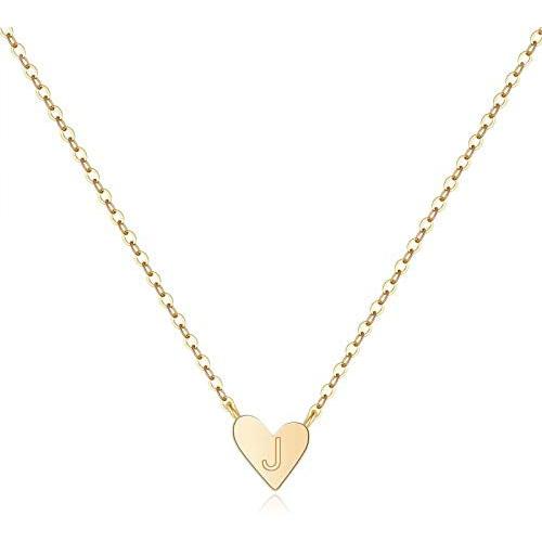 MONOOC Gold Initial Heart Necklace, 14K Gold Plated Dainty Tiny Kids Jewelry for Girls Small Letter Heart Toddler Necklace Baby Initial Jewelry for Little Girls Children
