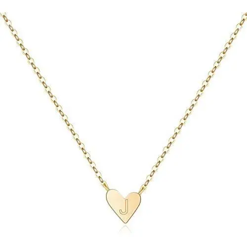 MONOOC Gold Initial Heart Necklace, 14K Gold Plated Dainty Tiny Kids Jewelry for Girls Small Letter Heart Toddler Necklace Baby Initial Jewelry for Little Girls Children
