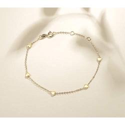 Carleen Solid Real 14K Yellow Gold Heart Love Delicate Simple Thin Bracelet Dainty Everyday Fine Jewelry Bracelets for Women Girls Teens Adjustable