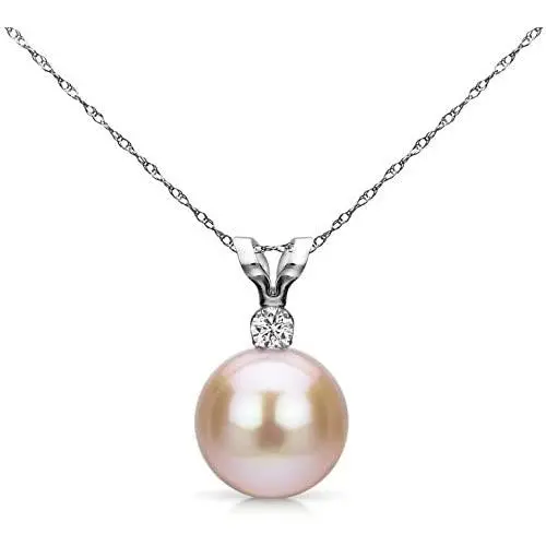 Pink Cultured Freshwater Pearl Diamond Pendant Diamond Necklace 14K Gold 7-7.5mm (G-H, SI1-SI2) - Choice of Gold Color Pink Cultured Freshwater Pearl Diamond Pendant Diamond Necklace 14K Gold 7-7.5mm (G-H, SI1-SI2) - Choice of Gold Color