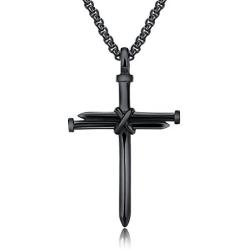 Lary Jewelry Nail Cross Stainless Steel Pendants Christian Necklace 23'' Rolo Chain, 3 Colors