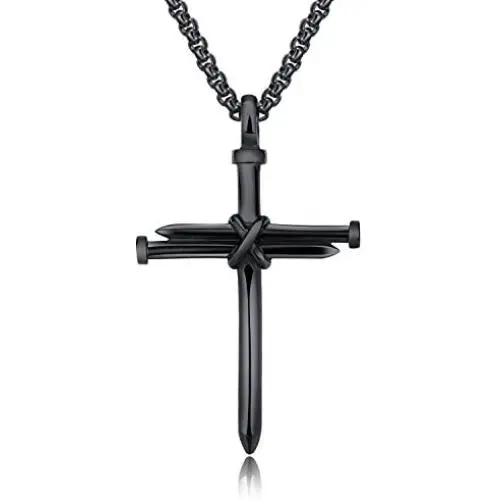 Lary Jewelry Nail Cross Stainless Steel Pendants Christian Necklace 23'' Rolo Chain, 3 Colors Lary Jewelry Nail Cross Stainless Steel Pendants Christian Necklace 23'' Rolo Chain, 3 Colors