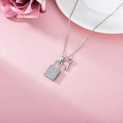 Lock and Key Necklace 925 Sterling Silver Necklace for Women Girl, 18''+2''