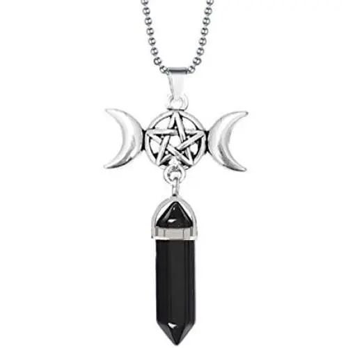 Triple Moon Goddess Charm Quartz Hexagonal Pointed Pendant Necklace Gemstone Reiki Chakra Pentagram Divination Energy Healing Wicca Amulet Protection Jewelry 24'' Steel Chain Necklaces Triple Moon Goddess Charm Quartz Hexagonal Pointed Pendant Necklace Gemstone Reiki Chakra Pentagram Divination Energy Healing Wicca Amulet Protection Jewelry 24'' Steel Chain Necklaces