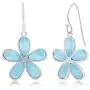 Nature Daisy Flower Caribbean Natural Larimar Gemstone Sterling Silver Dangling Earrings Jewelry for Women or Teens