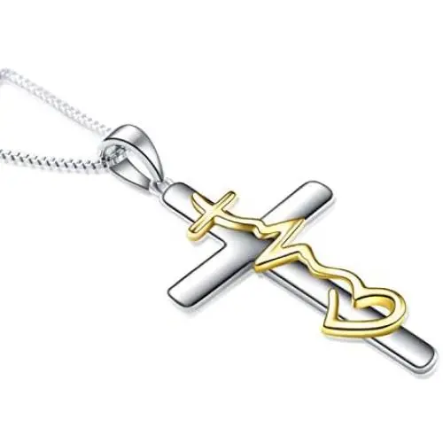 WINNICACA Sterling Silver Cross Heartbeat & Faith Hope Love Necklace Mother Birthday Nurses Day Jewelry Mothers Day Gifts for Her WINNICACA Sterling Silver Cross Heartbeat & Faith Hope Love Necklace Mother Birthday Nurses Day Jewelry Mothers Day Gifts for Her
