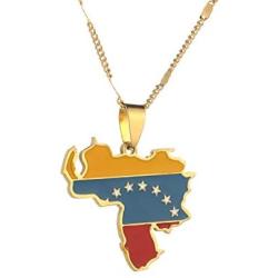 Yidan Stainless Steel Venezuela Map Flag Pendant Necklace Gold Color Venezuelan Jewelry