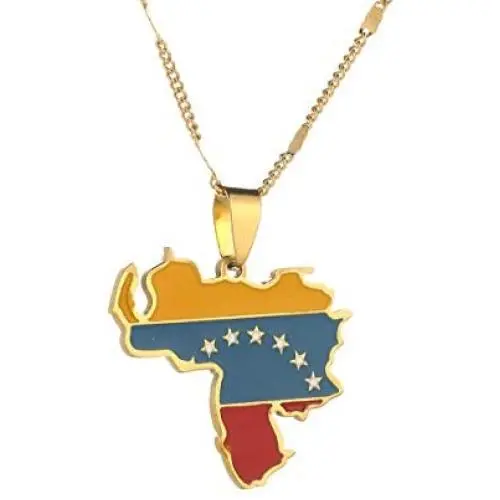 Yidan Stainless Steel Venezuela Map Flag Pendant Necklace Gold Color Venezuelan Jewelry Yidan Stainless Steel Venezuela Map Flag Pendant Necklace Gold Color Venezuelan Jewelry