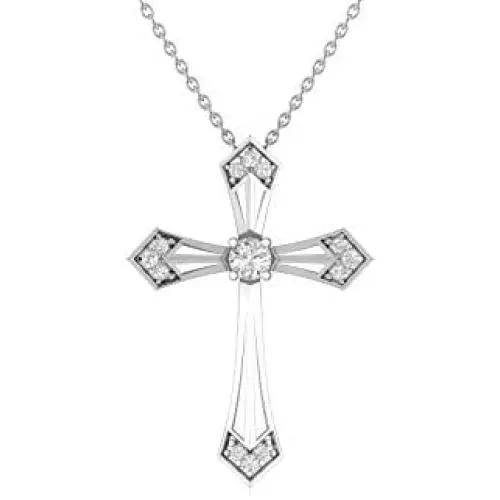 1/4 Carat Diamond Cross Pendant Necklace for Women in 14k White or Yellow Gold (H-I, SI2-I1, cttw) with 18 Inch Silver Chain and Lobster Claw by Privosa Fine Jewelry 1/4 Carat Diamond Cross Pendant Necklace for Women in 14k White or Yellow Gold (H-I, SI2-I1, cttw) with 18 Inch Silver Chain and Lobster Claw by Privosa Fine Jewelry