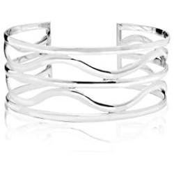 Sterling Silver Wavy Cuff Bangle Bracelet