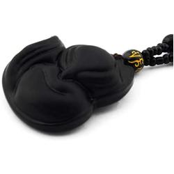 Gungneer Fox Obsidian Necklace Pendant Adjustable Cotton Chain Wisdom Talisman Fengshui Jewelry for Men Women