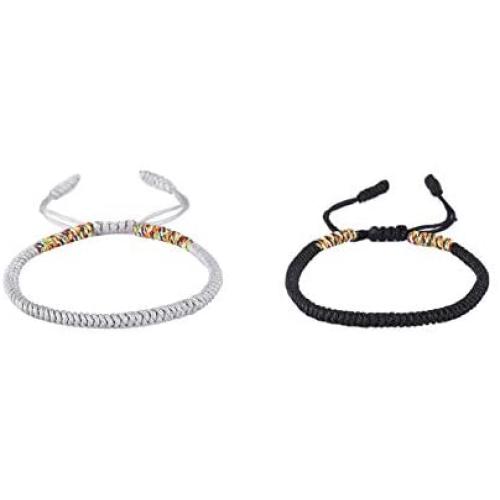 Tibet Bracelet with Agate Beads Handmade Tibetan Braided Cotton Copper Beads Bracelet Adjustable String Lucky Rope Bracelet for Teen Girls Jewelry(C)