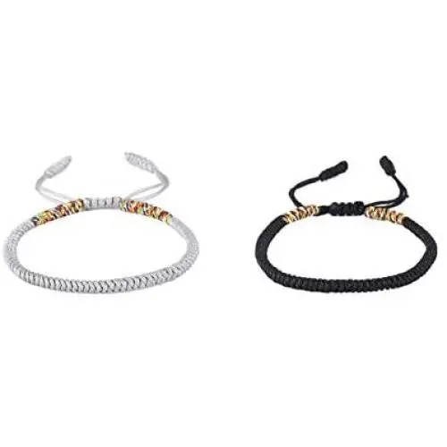 Tibet Bracelet with Agate Beads Handmade Tibetan Braided Cotton Copper Beads Bracelet Adjustable String Lucky Rope Bracelet for Teen Girls Jewelry(C)
