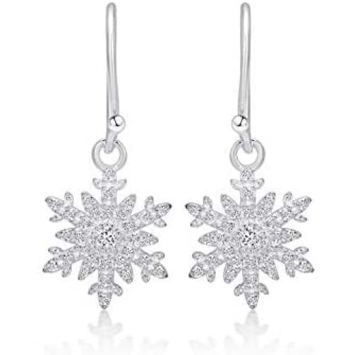 Brilliant Shine Snowflake Earrings Set for Christmas Winter Holidays Never Rust 925 Sterling Silver for Women & Girls with Free Breathtaking Gift Box