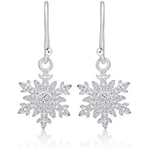 Brilliant Shine Snowflake Earrings Set for Christmas Winter Holidays Never Rust 925 Sterling Silver for Women & Girls with Free Breathtaking Gift Box