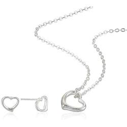 RAYMONDS BOUTIQUE 14K Rose Gold Silver Plated Open Heart Shape Floating Love Pendant Necklace and Earrings Jewelry Set for Women, Girls, Teens, Kids with Adjustable Chain