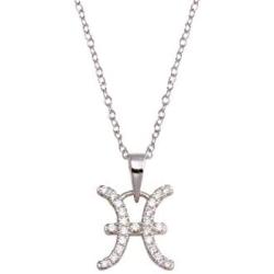 Sterling Silver CZ Horoscope Zodiac Sign Pendant Necklace, 16+2'' Extender