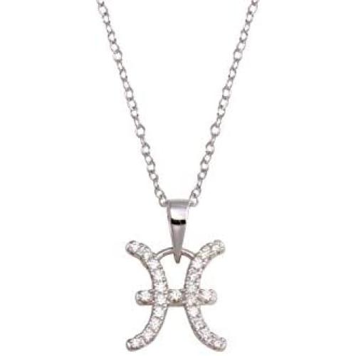 Sterling Silver CZ Horoscope Zodiac Sign Pendant Necklace, 16+2'' Extender