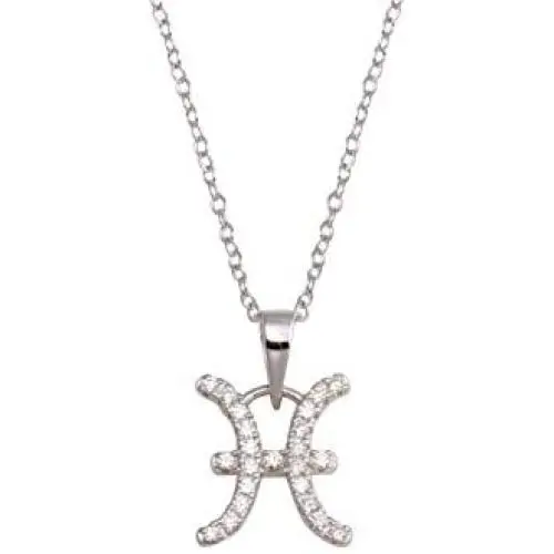 Sterling Silver CZ Horoscope Zodiac Sign Pendant Necklace, 16+2'' Extender