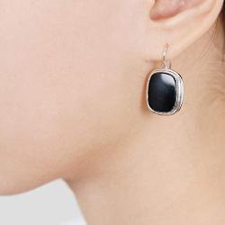 Sterling Silver Black Onyx Square Cushion 16.7x13.3 mm Earrings Art Deco Statement for Women