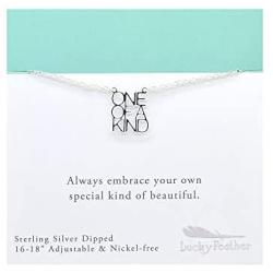 Lucky Feather Inspirational ''One of a Kind'' Inspirational Strength Necklace for Girls - Sterling Silver Dipped with Adjustable 16” – 18” Chain - Ideal Gift for Friends