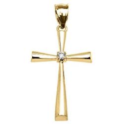 Religious Jewelry by FDJ 14k Yellow Gold Solitaire Diamond Cross Elegant Pendant