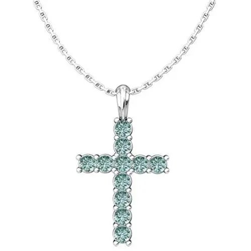 Birthstone Cross Sterling Silver Pendant, Vintage Pendant Necklace with CZ Gemstone - March, Aquamarine, with 18 Inch Sterling Silver Chain Birthstone Cross Sterling Silver Pendant, Vintage Pendant Necklace with CZ Gemstone - March, Aquamarine, with 18 Inch Sterling Silver Chain