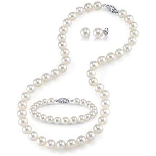 Freshwater Cultured Pearl Jewelry Set for Women Includes Necklace, Bracelet, and Earrings with 925 Sterling Silver - THE PEARL SOURCE