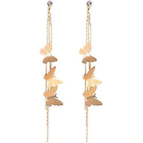 Miweel Butterfly Stud Earrings Tassel Bar Drop 14k Rose Gold Plated Chain Dangle Cute Earring Jewelry …