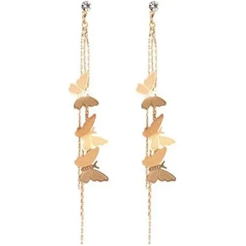 Miweel Butterfly Stud Earrings Tassel Bar Drop 14k Rose Gold Plated Chain Dangle Cute Earring Jewelry …