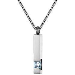 Silver Square Zircon Bar Cremation Urn Necklace for Ashes Memorial Pendant stainless steel Jewelry